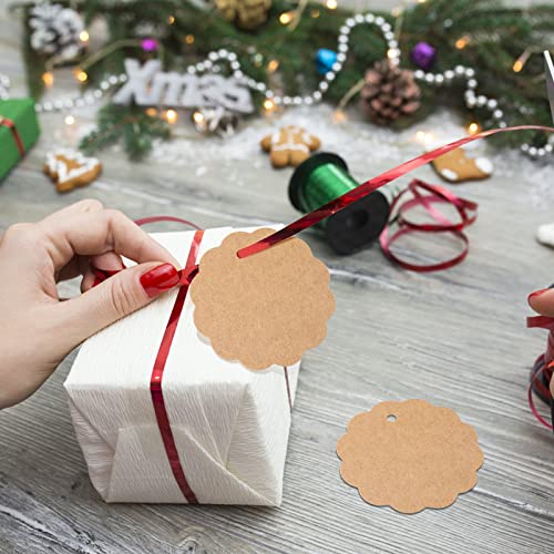 jijAcraft 100 PCS Brown Flower Kraft Paper Gift Tags,Gift Tags with String,Round Wedding Favor Hang Tags,Price Tags,Blank Tags for Bridal Party,Birthday,Baby Shower,Crafts Packaging,Gift Wrap Tags