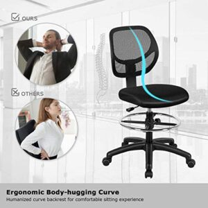 Giantex Mesh Drafting Chair, Standing Desk Chair w/Footrest Ring, Adjustable Height Chair Mid Back Tall Office Chair for Home Office, Black
