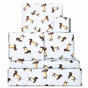 central 23 dog wrapping paper – 6 sheets of dog gift wrap – dachshund – sausage dogs – pets – doggo – blue wrapping paper for women men girls boys – comes with fun stickers recyclable
