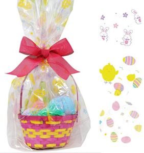 6 pack happy easter jumbo cello basket bags 22” x 25” printed plastic cellophane wrapping party decorations by gift boutique