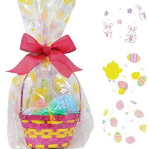 6 Pack Happy Easter Jumbo Cello Basket Bags 22” x 25” Printed Plastic Cellophane Wrapping Party Decorations by Gift Boutique