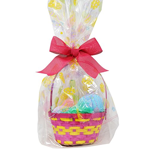 6 Pack Happy Easter Jumbo Cello Basket Bags 22” x 25” Printed Plastic Cellophane Wrapping Party Decorations by Gift Boutique