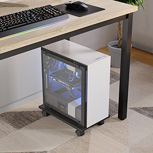 Bestier CPU Stand Computer Tower Stand Cart Floor PC Stand CPU Holder with 4 Caster Wheels Under Desk (Black Carbon Fiber)