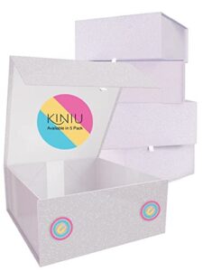 kiniu 5 glitter gift boxes with lids bulk 9.25×9.25×3.75 inches – collapsible gift box with lid and tissue paper – magnetic boxes for gifts, groomsman box proposal, wedding, birthday, christmas (glitter)