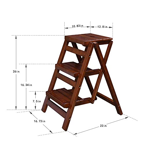 Bidesen 3 Step Stool Wooden Folding Ladder Chair Thickened Library Stair Chair Portable Light Garden Tool Ladder Maximum Load 337bl