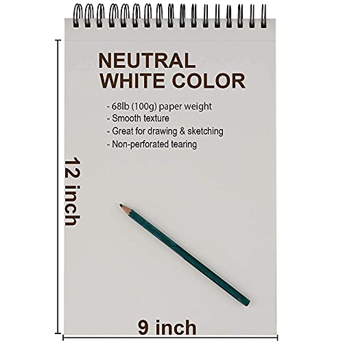 9 x 12 inches Sketch Book, Top Spiral Bound Sketch Pad, 1 Pack 100-Sheets (68lb/100gsm), Acid Free Art Sketchbook Artistic Drawing Painting Writing Paper for Kids Adults Beginners Artists