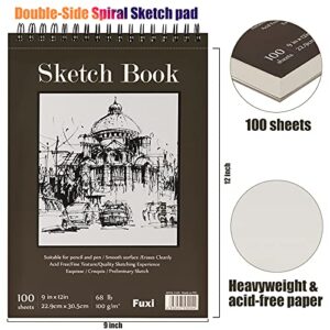 9 x 12 inches Sketch Book, Top Spiral Bound Sketch Pad, 1 Pack 100-Sheets (68lb/100gsm), Acid Free Art Sketchbook Artistic Drawing Painting Writing Paper for Kids Adults Beginners Artists