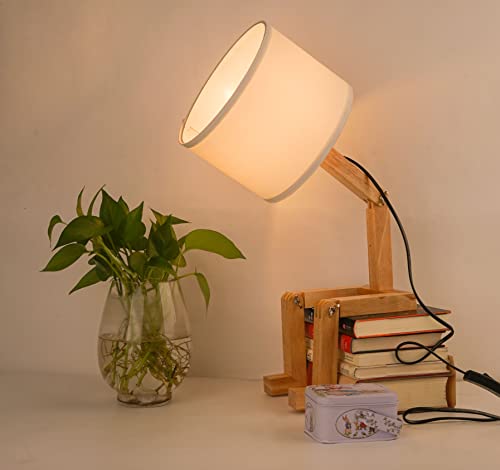 ELINKUME Cute Desk Lamp,Unique Table Lamps,Wood Bedside Table Lamp Fun Funky Person Lamp Wooden Robot Cute Lamps for Bedrooms