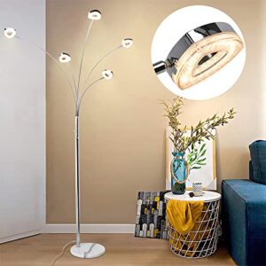 dllt 5-light led living room floor lamp-dimmable bedroom standing light with adjustable arm & head, modern contemporary tree tall pole lamps for office with 3 brightness level, warm white, sliver