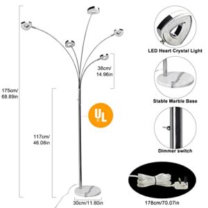 DLLT 5-Light LED Living Room Floor Lamp-Dimmable Bedroom Standing Light with Adjustable Arm & Head, Modern Contemporary Tree Tall Pole Lamps for Office with 3 Brightness Level, Warm White, Sliver