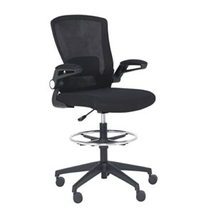 amazon basics mid-back mesh office drafting chair stool with adjustable footrest, flip-up arms