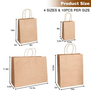 Moretoes 40pcs Brown Paper Bags with Handles Assorted Size Gift Bags, Kraft Paper Bags, Paper Shopping Bags, Craft Bags, Merchandise Bags