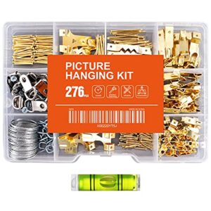 hongway 276pcs picture hanging kit, picture hanger assortment, heavy duty frame hooks with nails, hanging wire, screw eyes, d ring and sawtooth hardware for frames mounting