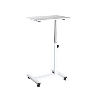 Seville Classics Solid-Top Height Adjustable Mobile Laptop Computer Desk Cart Ergonomic Home Office Stand Rolling Table, Overbed (23.6"), White