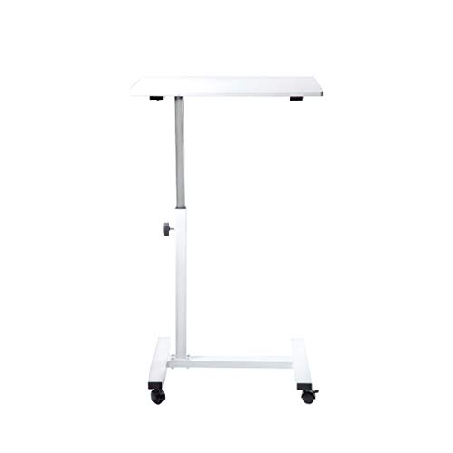 Seville Classics Solid-Top Height Adjustable Mobile Laptop Computer Desk Cart Ergonomic Home Office Stand Rolling Table, Overbed (23.6"), White