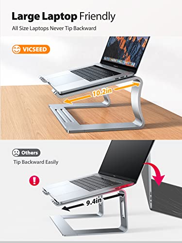 VICSEED 𝗨𝗽𝗴𝗿𝗮𝗱𝗲 [Large Laptops Friendly] Laptop Stand, Ergonomic Notebook Stand, Aluminum Adjustable Laptop Stand for Desk for MacBook Air/Pro, Acer, Dell, HP, Lenovo All 10-18 inch Laptops