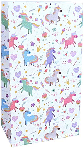 Unicorn Favor Bags - 24-Count Magical Pattern Design Printed on Kraft Paper Goodie Gift Bags - Treat Bags and Party Supplies for Theme Party, Kids Birthday, Party Favor - 9.5" x 5.5" x 3.25"