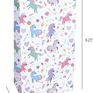 Unicorn Favor Bags - 24-Count Magical Pattern Design Printed on Kraft Paper Goodie Gift Bags - Treat Bags and Party Supplies for Theme Party, Kids Birthday, Party Favor - 9.5" x 5.5" x 3.25"