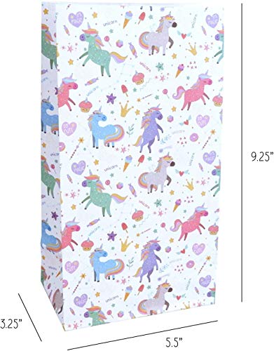 Unicorn Favor Bags - 24-Count Magical Pattern Design Printed on Kraft Paper Goodie Gift Bags - Treat Bags and Party Supplies for Theme Party, Kids Birthday, Party Favor - 9.5" x 5.5" x 3.25"