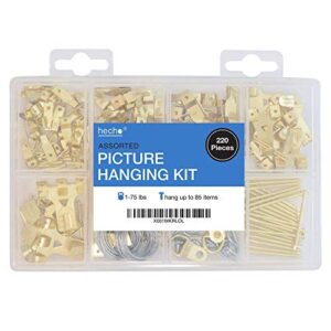 assorted picture hanging kit | 220 piece assortment with wire, picture hangers, hooks, nails and hardware for frames