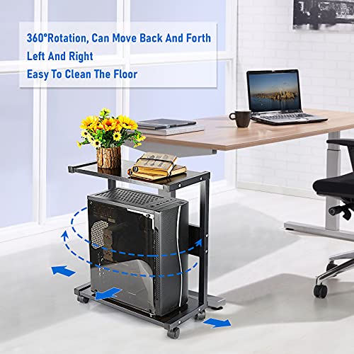 Liitrton Computer Tower Stand, PC Stand 2-Tier CPU Stand with Lockable Wheels Under Desk Fits Most PC (Black Iron Frame)