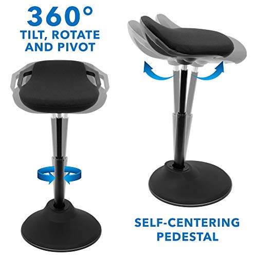 Mount-It! Ergonomic Sit Stand Stool [360° Tilt] Height Adjustable, Leaning Chair for Standing Desk, Airlift 360 Degree Sit-Stand, Sitting Balance Chair, Non-Slip Weighted Base (Black)