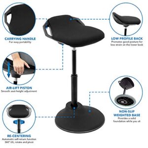 Mount-It! Ergonomic Sit Stand Stool [360° Tilt] Height Adjustable, Leaning Chair for Standing Desk, Airlift 360 Degree Sit-Stand, Sitting Balance Chair, Non-Slip Weighted Base (Black)