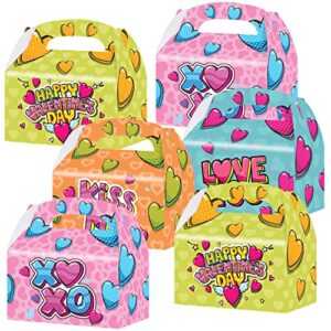 artcreativity valentines day treat boxes, set of 12, cardboard paper valentines candy boxes with carry handles, themed party favor boxes, valentines goodie bags for sweets, toys, gifts, and more