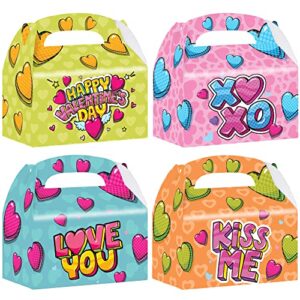 ArtCreativity Valentines Day Treat Boxes, Set of 12, Cardboard Paper Valentines Candy Boxes with Carry Handles, Themed Party Favor Boxes, Valentines Goodie Bags for Sweets, Toys, Gifts, and More