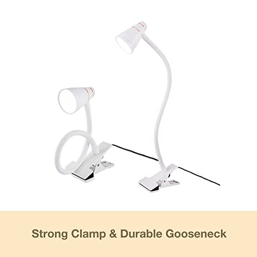 ALAMPEVER LED Clip Desk Lamp,3 Color Modes Book Light,10-Level Adjustable Brightness Dimmer Desk Lamp with Adapter, CRI 90+ Eye Protection Clip on Desk Light with 2700-6500K USB Clamp Light-White