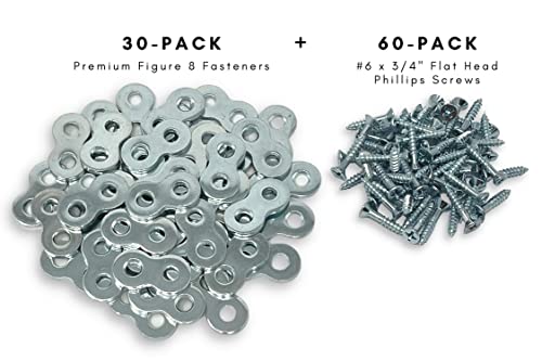 30-Pack with Screws - Heavy Duty Figure 8 Table Top Connector or Desk Top Fastener Clip - 12 Gauge Steel