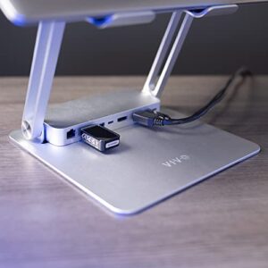 VIVO Universal 11 x 9 inch Height Adjustable Ergonomic Laptop Riser Docking Station with USB-C, USB-A, HDMI 4K60, DP 4K60, PD, RJ45, Tabletop Desk Stand Power Hub, Silver, STAND-V000LD
