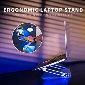 VIVO Universal 11 x 9 inch Height Adjustable Ergonomic Laptop Riser Docking Station with USB-C, USB-A, HDMI 4K60, DP 4K60, PD, RJ45, Tabletop Desk Stand Power Hub, Silver, STAND-V000LD