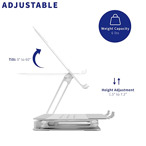 VIVO Universal 11 x 9 inch Height Adjustable Ergonomic Laptop Riser Docking Station with USB-C, USB-A, HDMI 4K60, DP 4K60, PD, RJ45, Tabletop Desk Stand Power Hub, Silver, STAND-V000LD