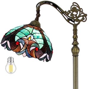 werfactory tiffany floor lamp green liaison stained glass arched lamp 12x18x64 inches gooseneck adjustable corner standing reading light decor bedroom living room s160g series