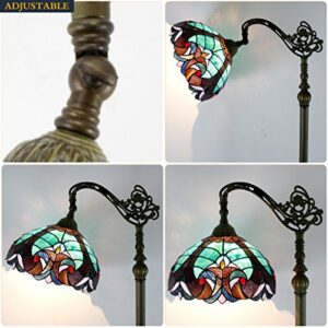 WERFACTORY Tiffany Floor Lamp Green Liaison Stained Glass Arched Lamp 12X18X64 Inches Gooseneck Adjustable Corner Standing Reading Light Decor Bedroom Living Room S160G Series