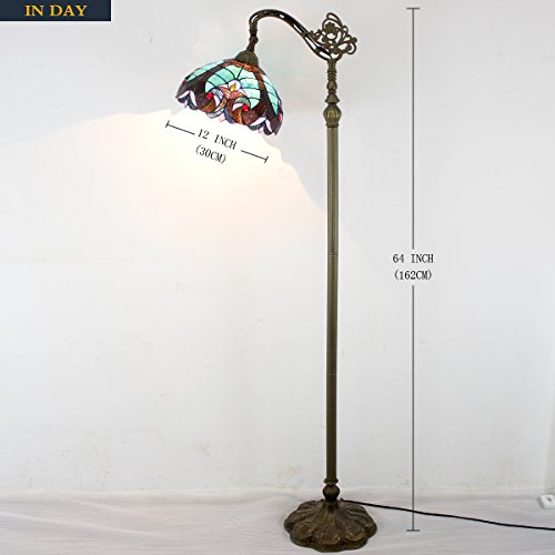 WERFACTORY Tiffany Floor Lamp Green Liaison Stained Glass Arched Lamp 12X18X64 Inches Gooseneck Adjustable Corner Standing Reading Light Decor Bedroom Living Room S160G Series