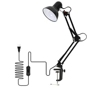 desk lamp,swing arm desk lamp with clamp,eye-caring reading light,led bulb,79 inch cord,for reading,craft,home,office (black)