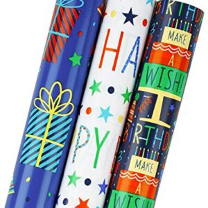 MAYPLUSS Birthday Wrapping Paper Roll - Mini Roll - 17 inch X 120 inch Per roll - Blue Gifts Design (42.3 sq.ft.ttl)