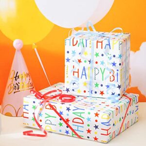 MAYPLUSS Birthday Wrapping Paper Roll - Mini Roll - 17 inch X 120 inch Per roll - Blue Gifts Design (42.3 sq.ft.ttl)