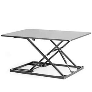vivo black ultra-slim single top height adjustable 31 inch standing desk converter, compact sit stand desktop riser for monitor or laptop, desk-v000i