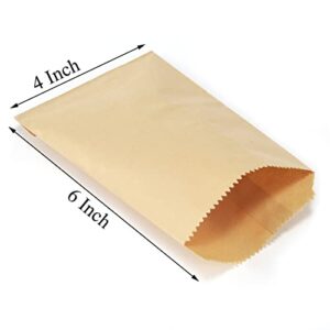 FOCCIUP 100 Pack Brown Kraft Paper Bags 4x6 Inches Flat Envelopes Merchandise Bags for Party Favor Treat Bags