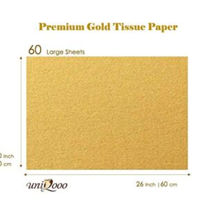 UNIQOOO 60 Sheets Metallic Gold Foil Gift Tissue Paper Bulk, Large 20X26 Inch, Recyclable Durable For Gift Bags Box Gift Wrapping DIY Craft, Wedding Birthday Party Favor Decor, Shredded Filler, Pinata