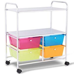 giantex rolling storage cart w/ 4 drawers 2 shelves metal rack shelf home office school beauty salon utility organizer cart with wheels (blue green orange & red)