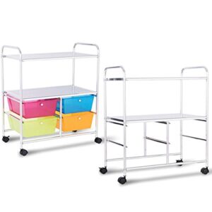 Giantex Rolling Storage Cart w/ 4 Drawers 2 Shelves Metal Rack Shelf Home Office School Beauty Salon Utility Organizer Cart with Wheels (Blue Green Orange & Red)