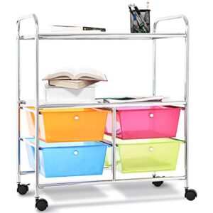 Giantex Rolling Storage Cart w/ 4 Drawers 2 Shelves Metal Rack Shelf Home Office School Beauty Salon Utility Organizer Cart with Wheels (Blue Green Orange & Red)