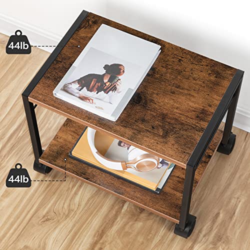 ALLOSWELL Mobile Printer Stand, 2-Tier Printer Cart with Storage, Under Desk Storage Rolling Cart on Wheels and 2 Hooks, Industrial Printer Table, for Home, Office, Scanner, Rustic Brown PTHR2001