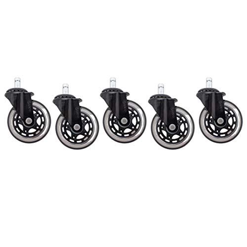 Linco 3” Heavy Duty Swivel Office Chair Wheels - Set of 5 Polyurethane Furniture Wheels with 11mm Stem Size - Replacement Wheels for Office Chair, Gaming Chairs - Capacity: 600 lbs