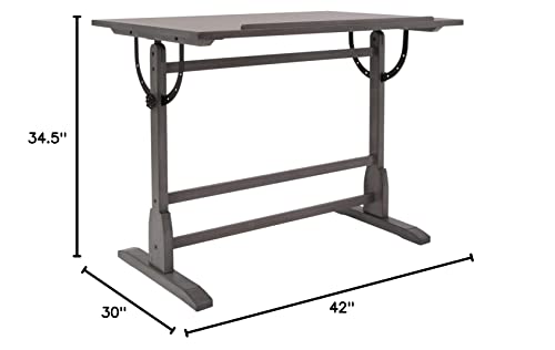 SD STUDIO DESIGNS Vintage Solid Wood Drawing 42" x 30" Angle Adjustable Top Drafting Table, 42", Slate Gray