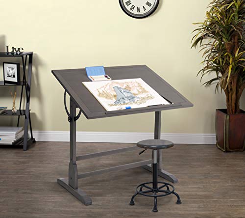 SD STUDIO DESIGNS Vintage Solid Wood Drawing 42" x 30" Angle Adjustable Top Drafting Table, 42", Slate Gray